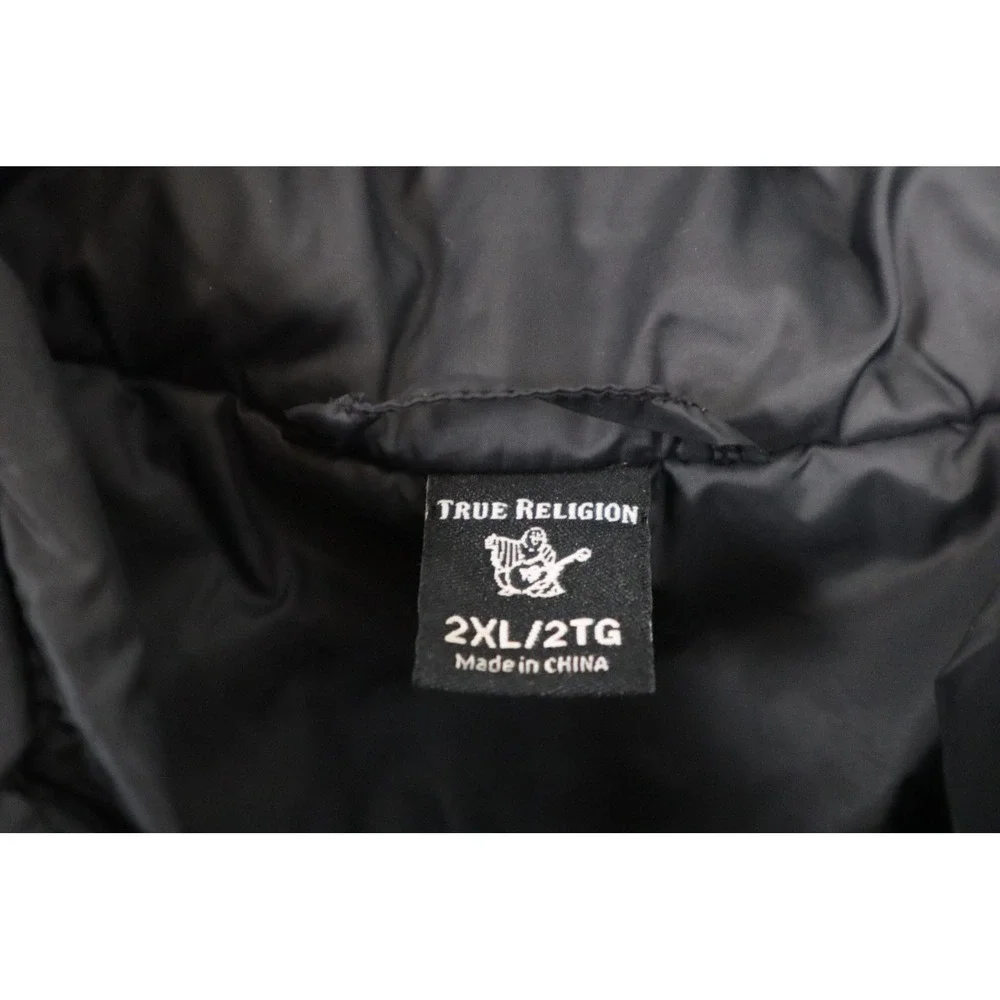 True Religion Mens Black Quilted Puffer Jacket Full Zip Lightweight 2XL 104941